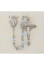 HMH 4mm Swarovski Blue Pearl Rosary with Sterling Silver Center and Crucifix, Boxed