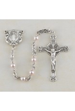 HMH 4mm Swarovski Pink Pearl Rosary with Sterling Silver Center and Crucifix, Boxed