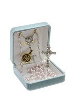 HMH 4mm Swarovski Pink Pearl Rosary with Sterling Silver Center and Crucifix, Boxed