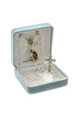 HMH 4mm White Freshwater Pearl Rosary with Sterling Silver Center and Crucifix, Boxed