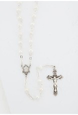 HMH 4mm White Freshwater Pearl Rosary with Sterling Silver Center and Crucifix, Boxed