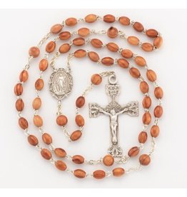 HMH 5 x 7mm Rosewood Rosary with Sterling Silver Center and Crucifix, Boxed