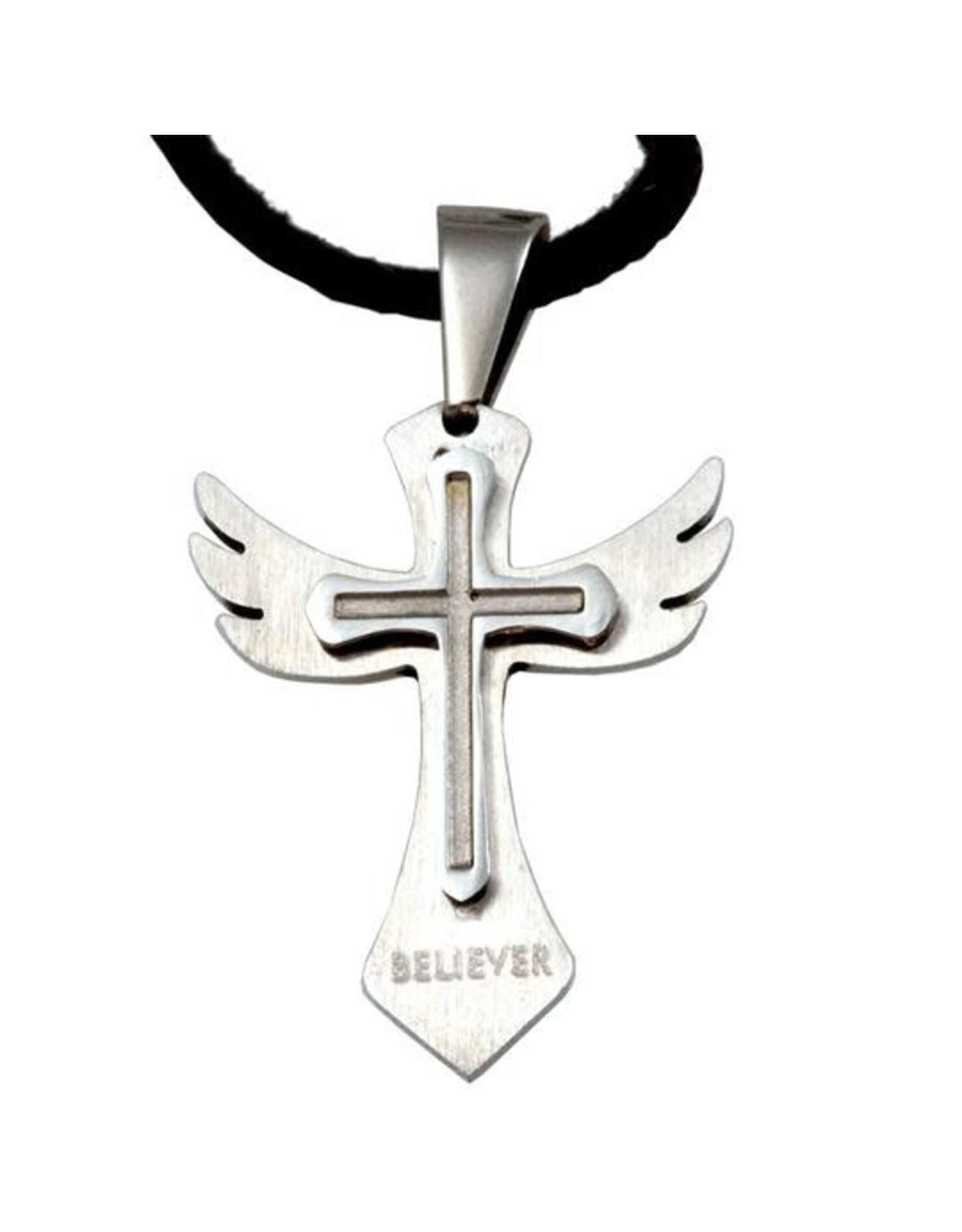 Forgiven, LLC Stainless Wing Cross Believer