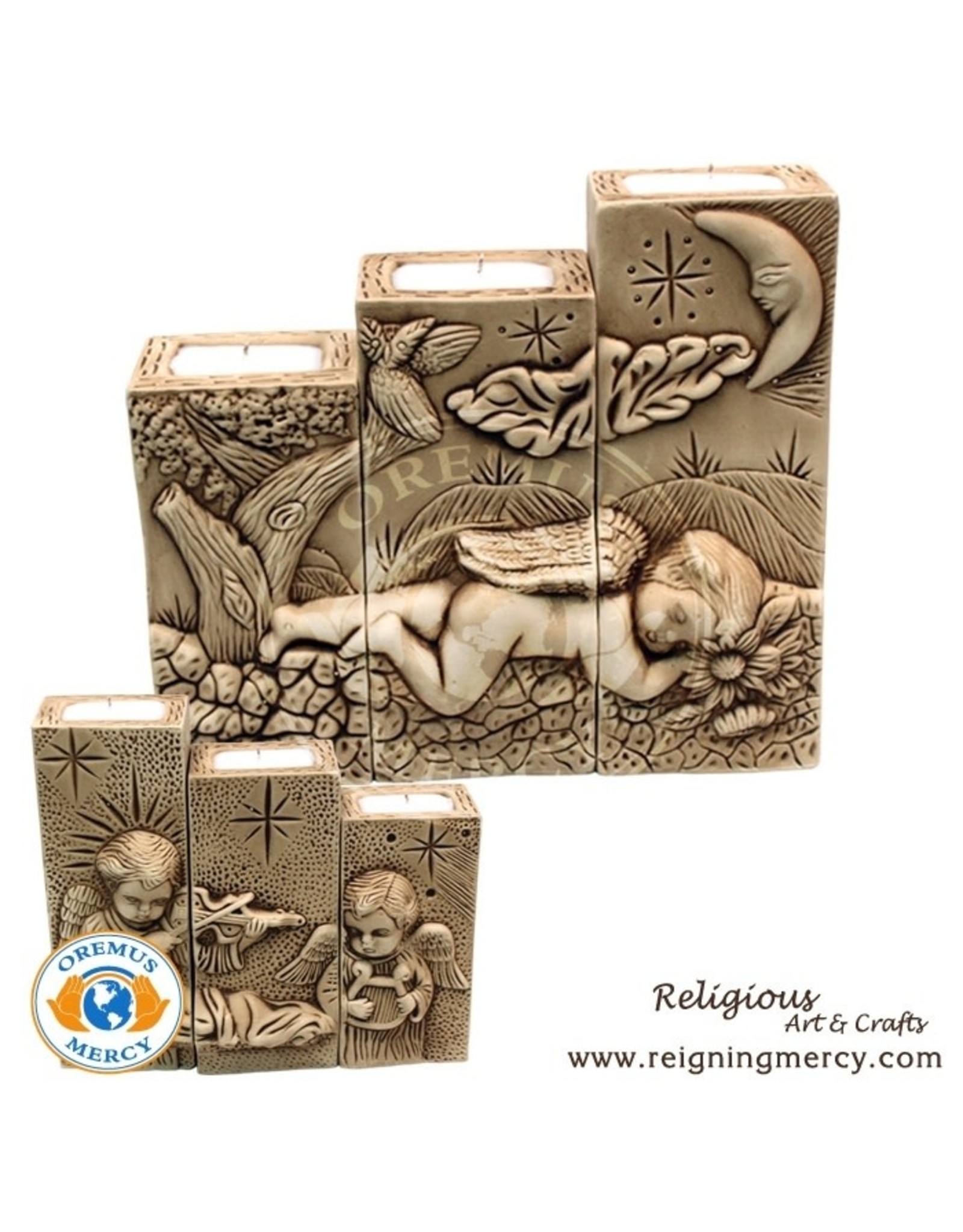 Oremus Mercy Guardian Angel Ceramic Candle Set of 3 (8.5″ x 10″ x 3.5″)