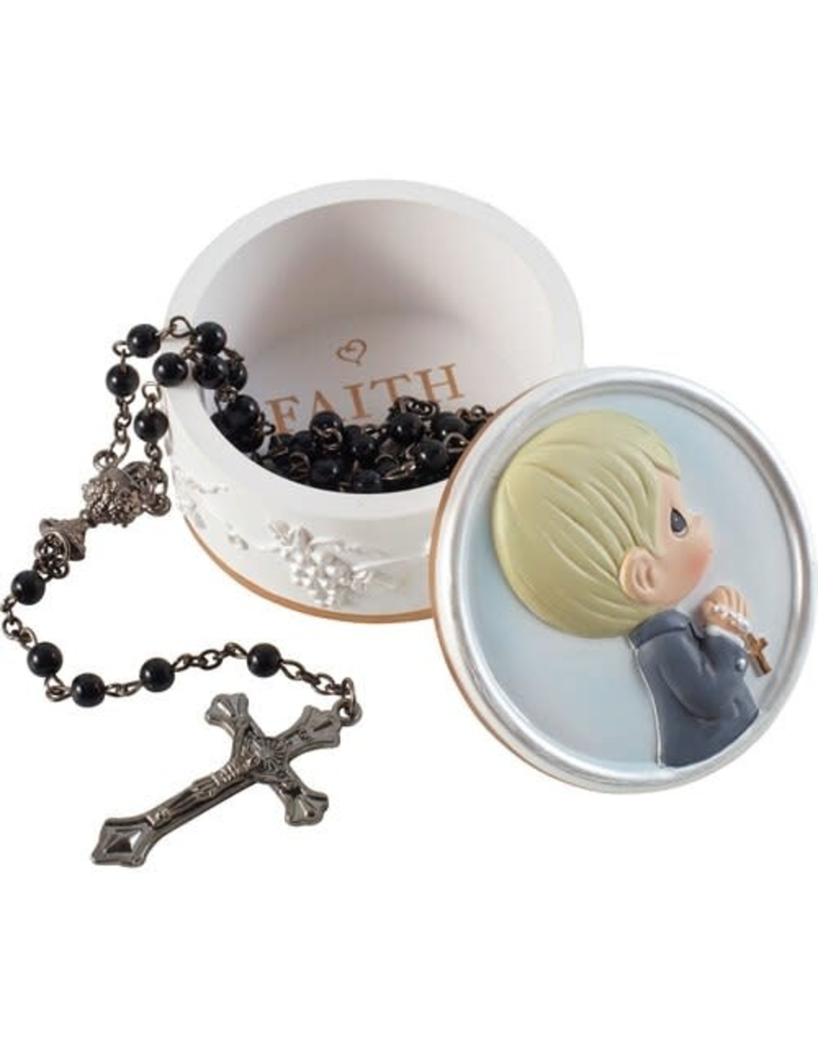 Precious Moments First Communion Boy Faith Is The Light That Guides You Boy Rosary Box with Rosary - Precious Moments