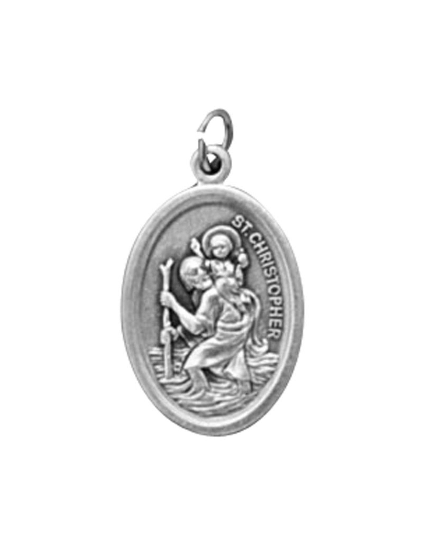 Autom St. Christopher/Protect Us Oxidized Medal, 1"H
