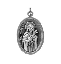 Autom St. Therese/Pray For Us Oxidized Medal, 1"H