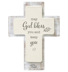 Precious Moments God Bless You Cross, Ceramic/Wood