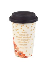 Precious Moments She Is Clothed In Strength And Dignity Ceramic Travel Coffee Mug With Lid