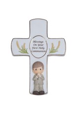 Precious Moments Blessings On Your First Holy Communion, Bisque Porcelain Cross With Stand, Boy