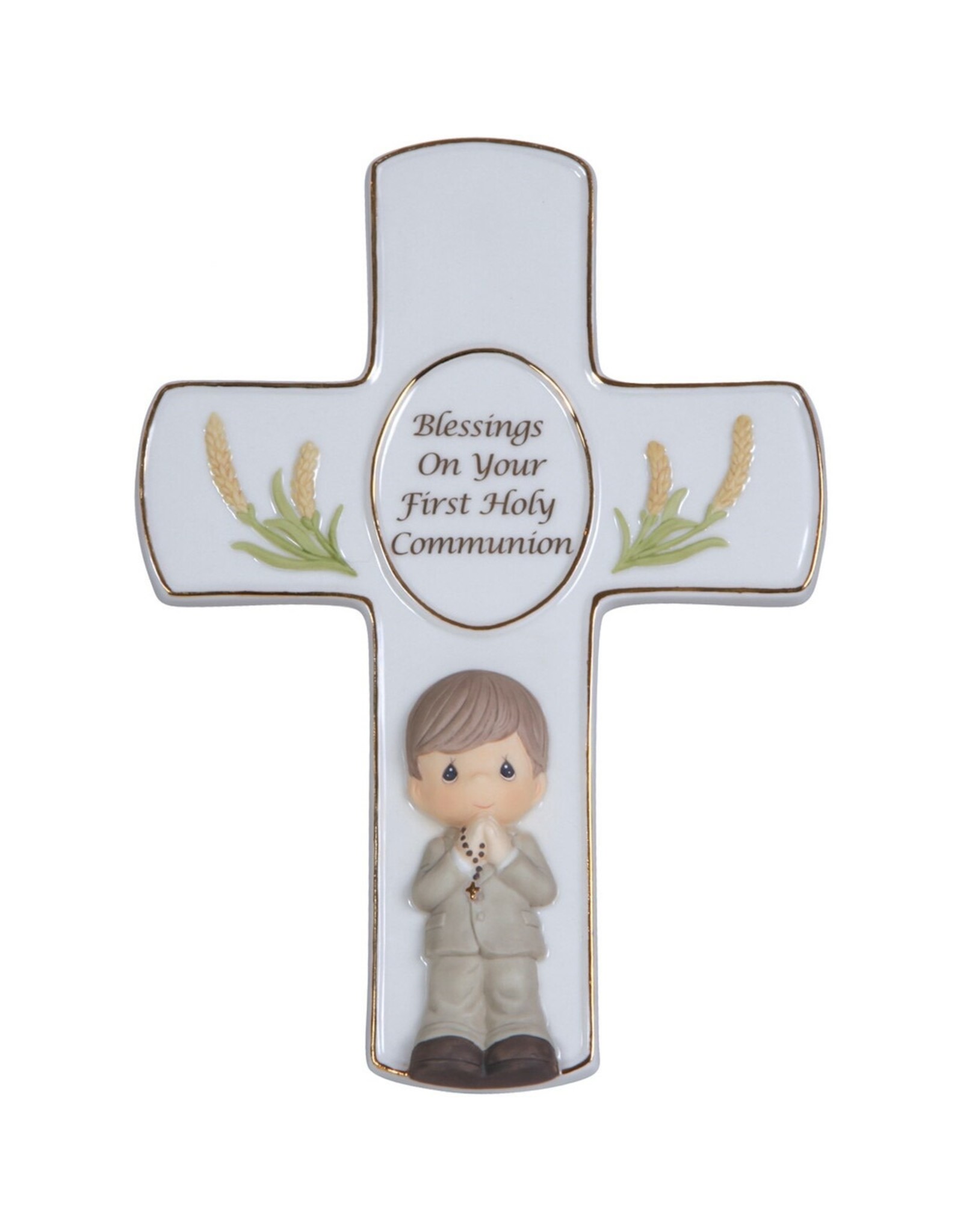 Precious Moments Blessings On Your First Holy Communion, Bisque Porcelain Cross With Stand, Boy