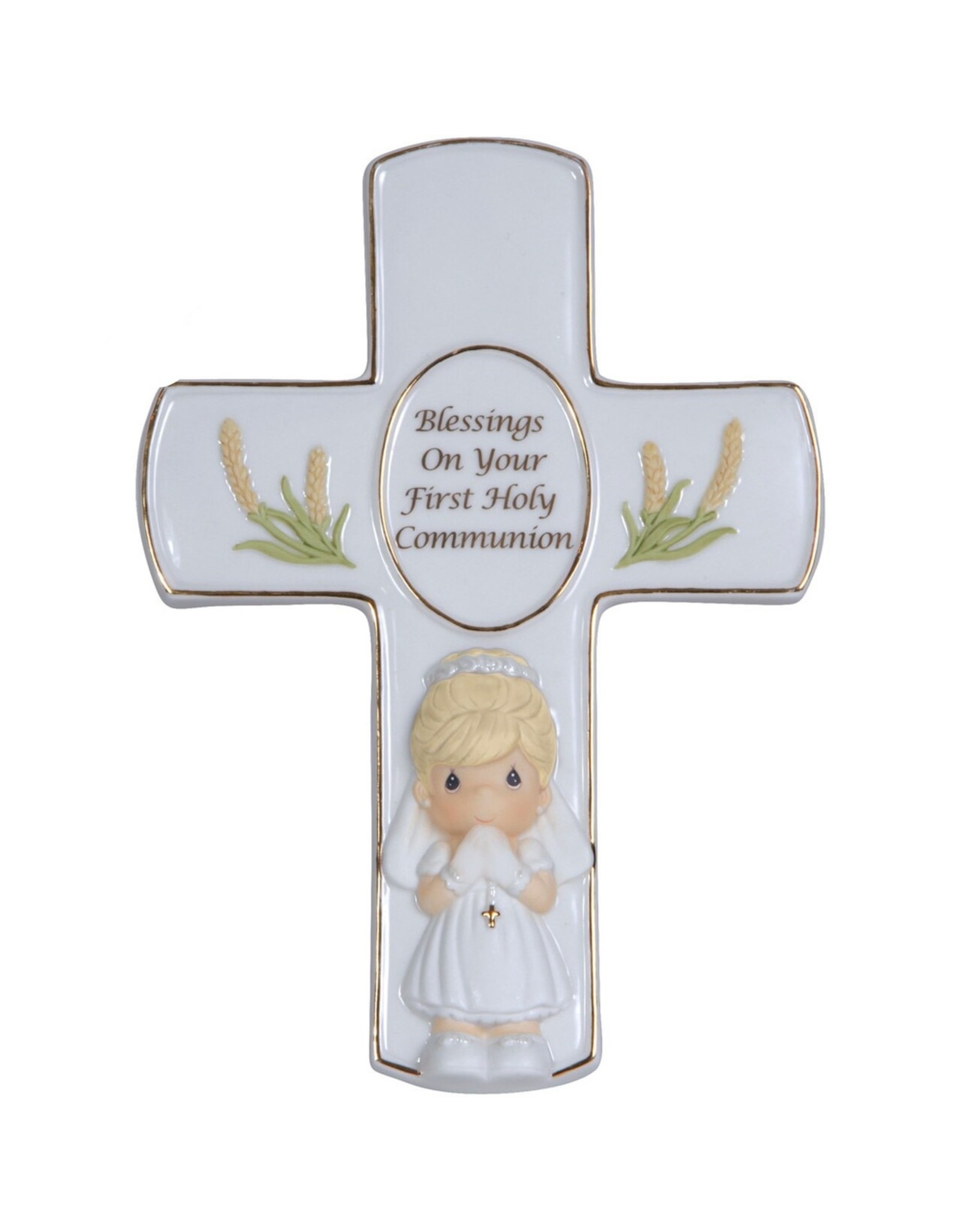 Precious Moments Blessings On Your First Holy Communion, Cross With Stand, Girl