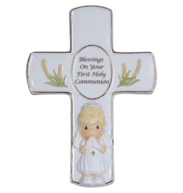 Precious Moments Blessings On Your First Holy Communion, Cross With Stand, Girl