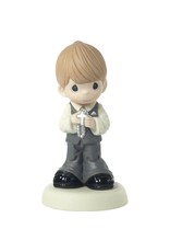 Precious Moments May His Light Shine In Your Heart Today And Always, Bisque Porcelain Figurine, Boy, Blonde
