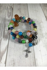 Life Rox Our Lady of Charity Rosary Bracelet | Multi-Stone Rosary Wrap Bracelet with Prayer Bookmark Movable Charm