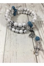 Life Rox Our Lady of Peace Rosary Bracelet with Howlite and Essential Oil Diffuser Beads Rosary Wrap Bracelet with Prayer Bookmark Movable Charm