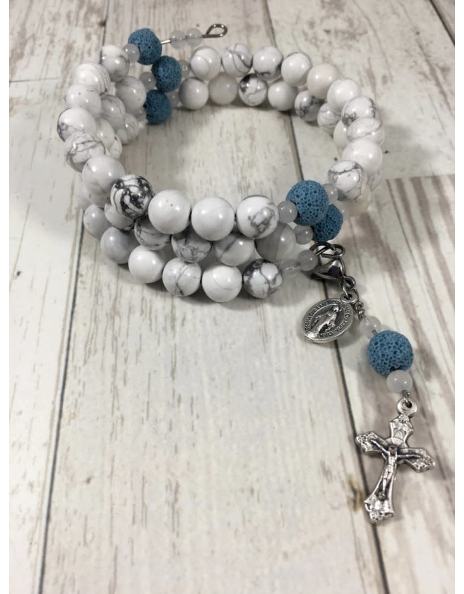 Life Rox Our Lady of Peace Rosary Bracelet with Howlite and Essential Oil Diffuser Beads Rosary Wrap Bracelet with Prayer Bookmark Movable Charm