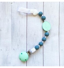 Chews Life Pacifier Clip - Gray and Mint