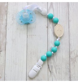 Chews Life Pacifier Clip - Turquoise and Cream