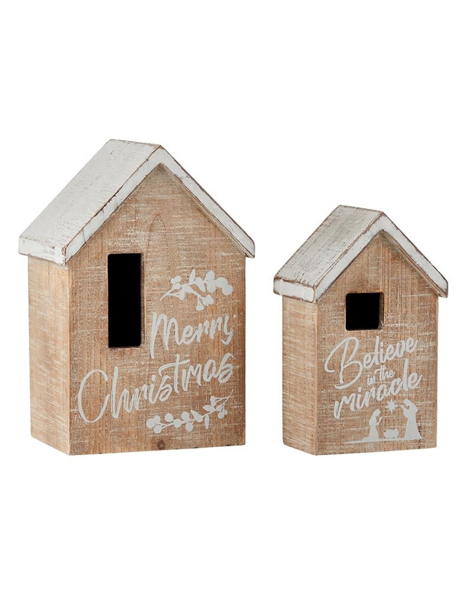 Heartfelt - Made with Love Wooden Christmas House with LED Tealight - Large, Merry Christmas