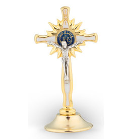 Hirten 2” White Enameled Brass Crucifix with Adhesive Bottom