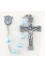 Hirten 4mm Freshwater Light Blue Pearl Rosary, Boxed