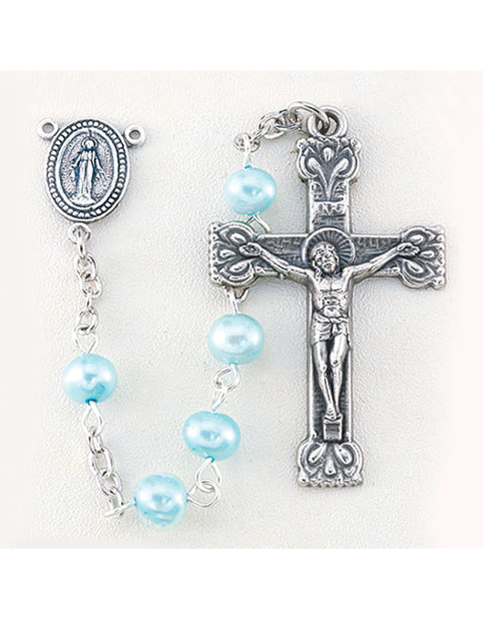 Hirten 4mm Freshwater Light Blue Pearl Rosary, Boxed