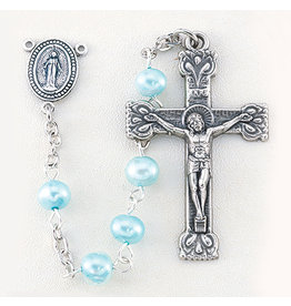 Hirten 4mm Freshwater Light Blue Pearl Rosary, Boxed