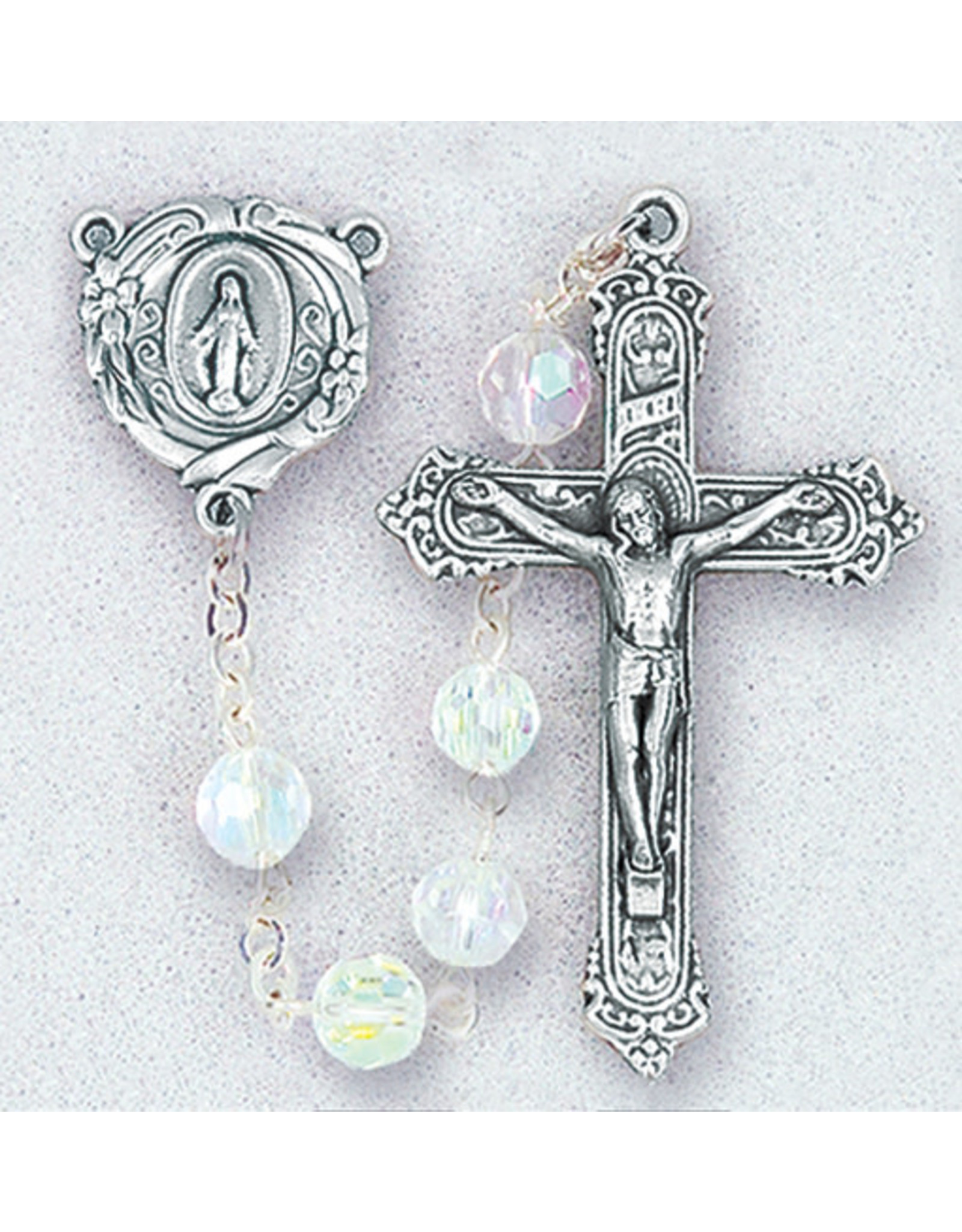 Hirten 6mm Crystal Aura Borealis Bead Rosary, Boxed