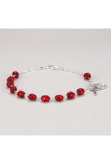 Hirten 7mm Metal Red Ladybug Rosary Bracelet with Cross and Center Boxed