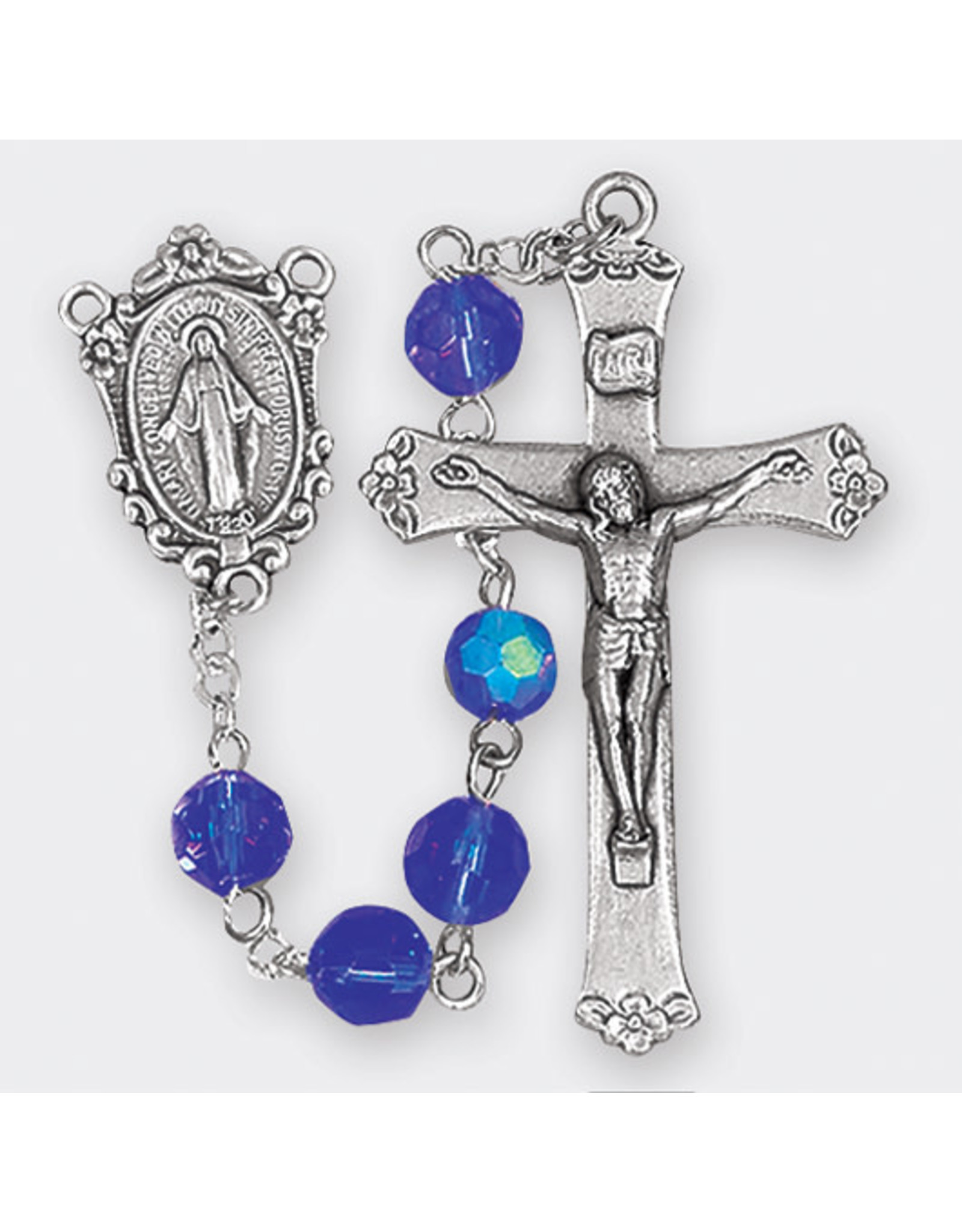 Hirten 7mm Sapphire Crystal Bead Rosary, Boxed