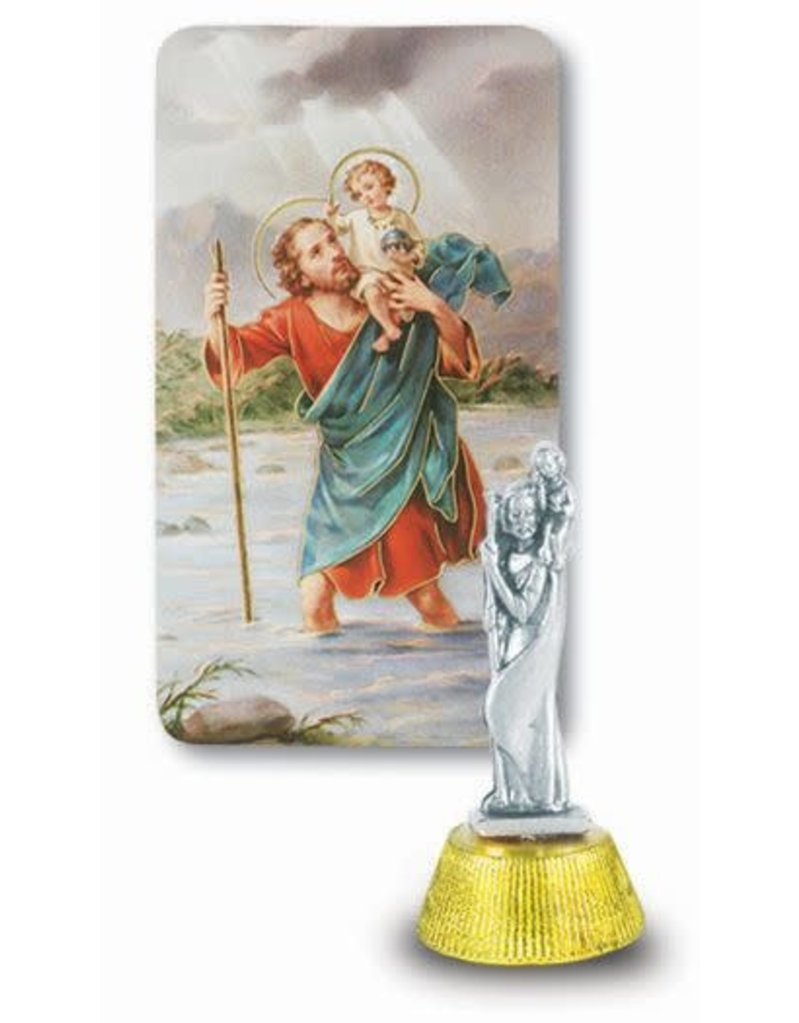 Hirten St. Christopher Auto Statue with Holy Card and Adhesive Bottom