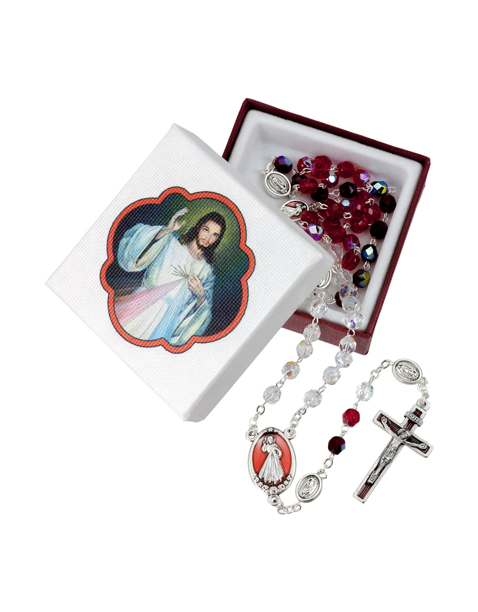 Hirten Tri Color Glass Bead Rosary Divine Mercy