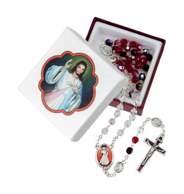 Hirten Tri Color Glass Bead Rosary Divine Mercy