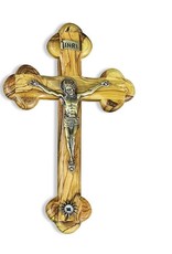 Shomali Pewter Plated Bronze Corpus  Relic Crucifix Made of Olive Wood, 7 3/4”