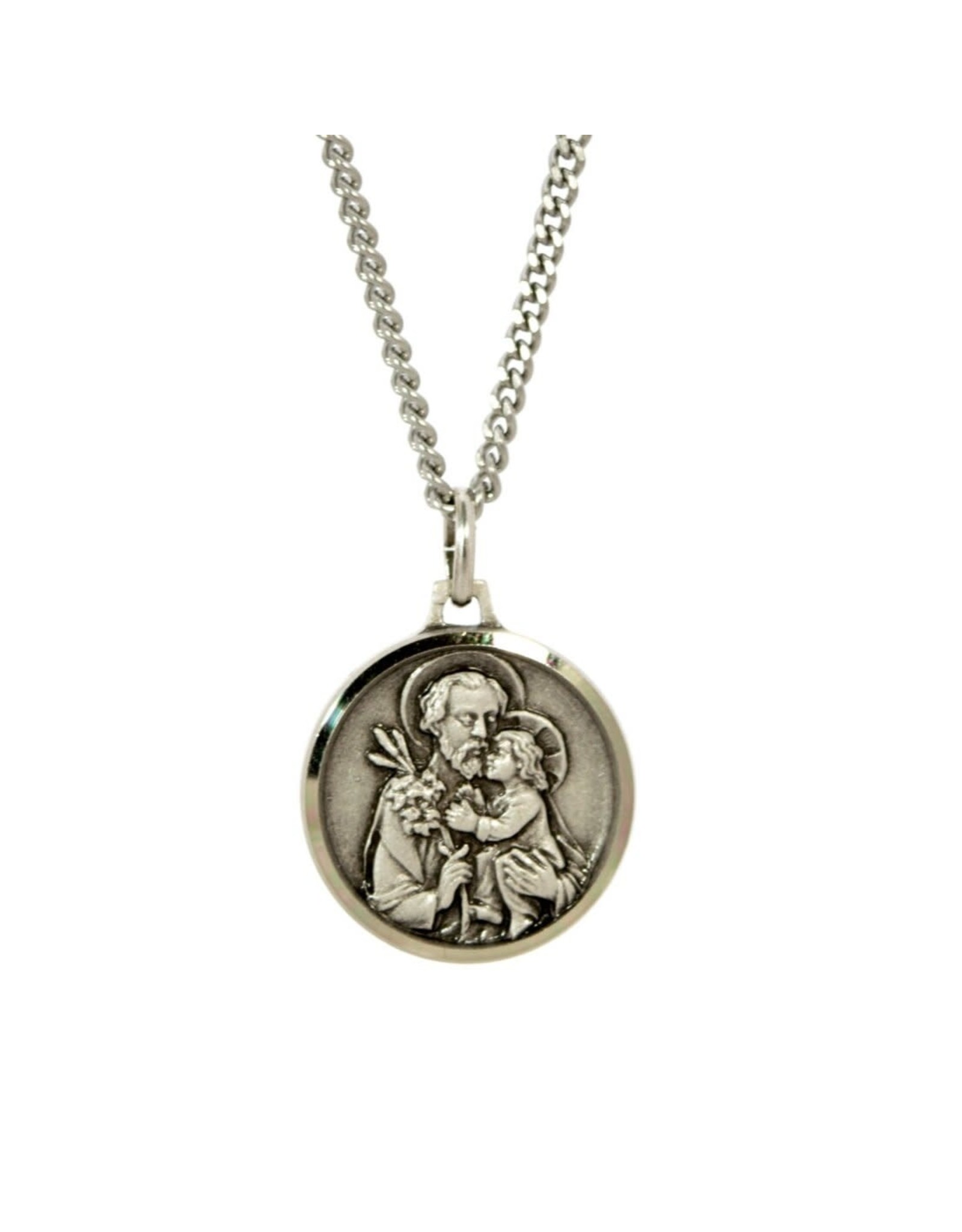 Shomali St. Joseph Medal with 18" Chain and Velvet Box Silver Plated Made in France