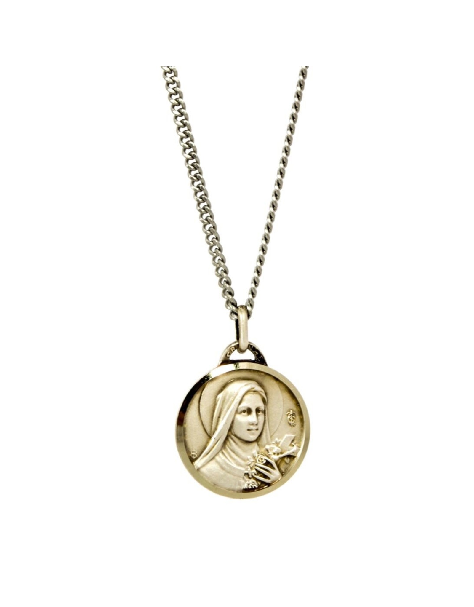 Shomali St. Therese Medal with 18" Chain and Velvet Box Silver Plated Made in France