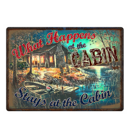 Rivers Edge Products Tin Sign 12"x17" - What Happens at the Cabin