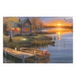 Rivers Edge Products LED Art 24in x 12in - Lake Cabin