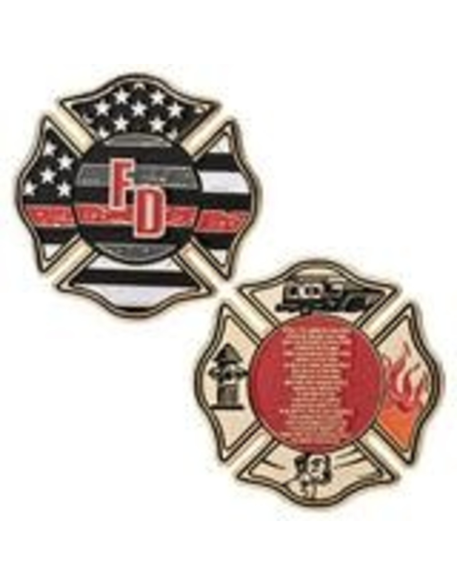 Thin Blue Line USA Challenge Coin - Thin Red - Firefighter's Prayer