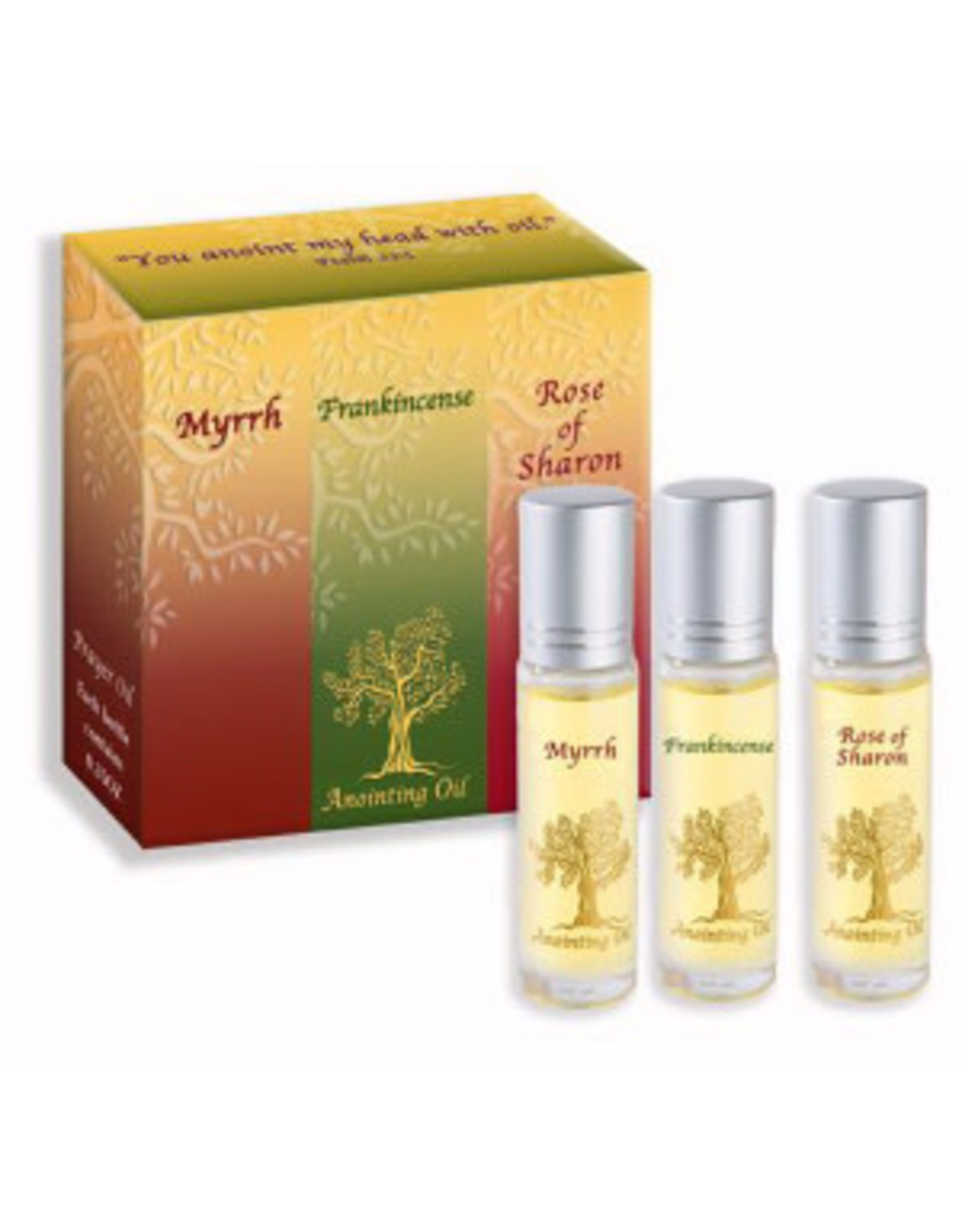 Holy Land Gifts Anointing Oil: Myrrh, Frankincense, Rose of Sharon - Set of 3