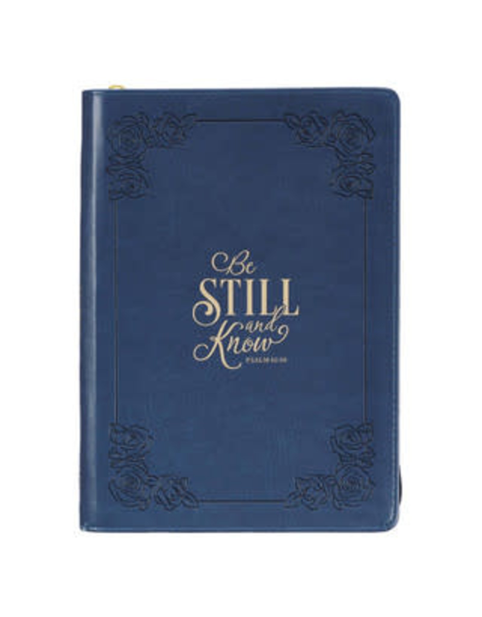 Christian Art Gifts Be Still and Know Classic Faux Leather Zippered Journal - Navy Blue - Psalm 46:10