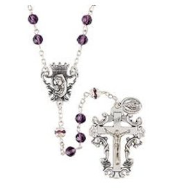 Creed 6mm Amethyst Diamond Cut Crystal Rosary - Boxed