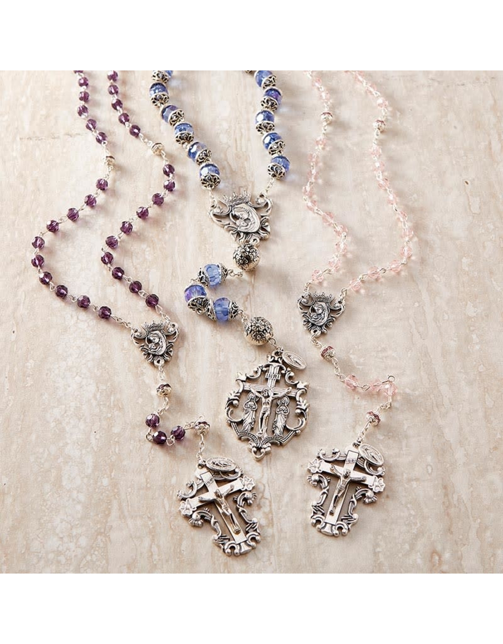 Creed 6mm Amethyst Diamond Cut Crystal Rosary - Boxed