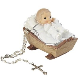 Precious Moments Cradled in HIs Love Boy Rosary Box w/ Rosary - Precious Moments