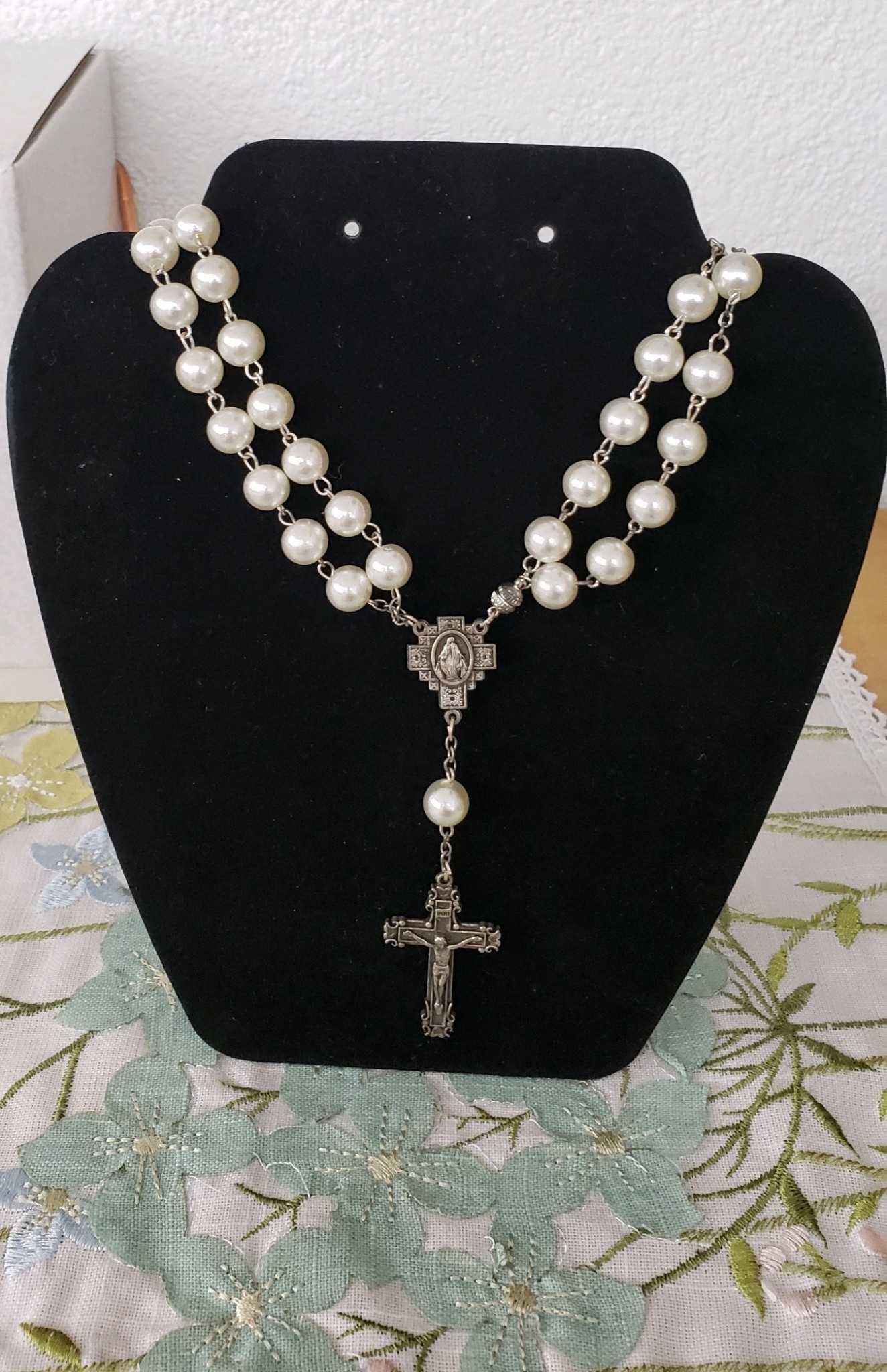 Mother of Pearl Lourdes Rosary with round Pearl Rosary Beads. - DIRECT FROM  LOURDES