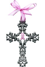 Abbey + CA Gift Celebrate Life 5” Filigree Cross w Pink Ribbon and Pearls, gift boxed