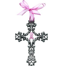 Abbey + CA Gift Celebrate Life 5” Filigree Cross w Pink Ribbon and Pearls, gift boxed