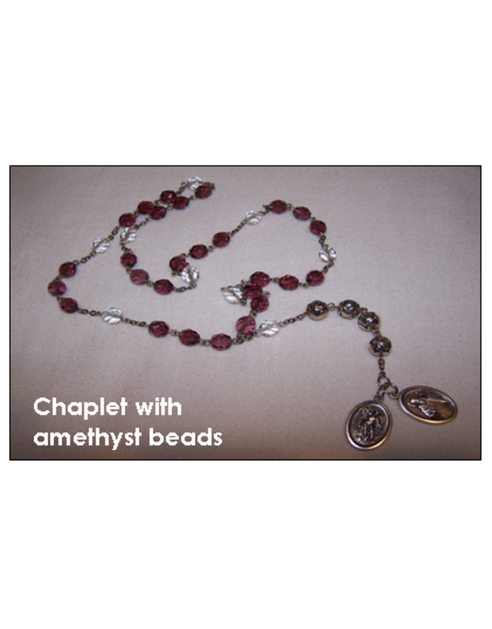 Miraculous lady of roses St Michael Chaplet - Amethyst Beads w prayer card