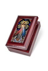 Hirten Divine Mercy Wooden Music Box with Stained Glass Lid
